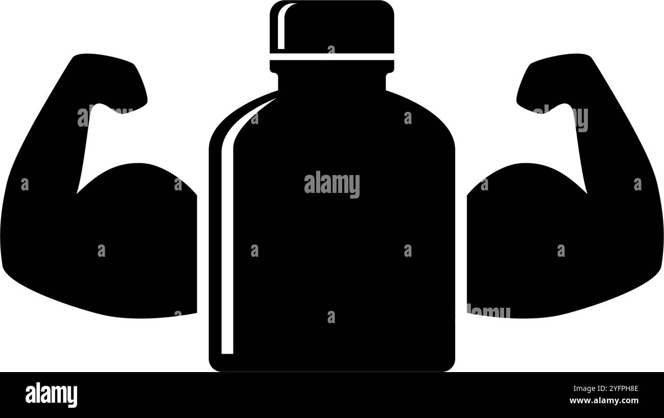 Boostez votre forme physique avec cette icône de bouteille de supplément forte, parfaite pour les amateurs de gymnastique et les culturistes. Illustration de Vecteur