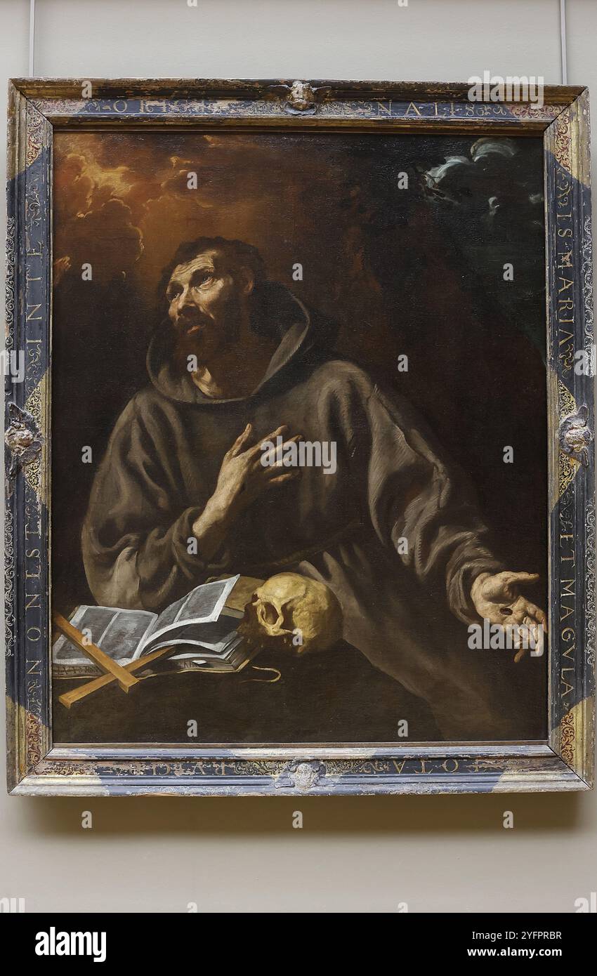 Musée du Louvre, Paris, France. Luis Tristan, la vision de Saint François d'assise.huile sur toile, vers 1615-1624 Banque D'Images