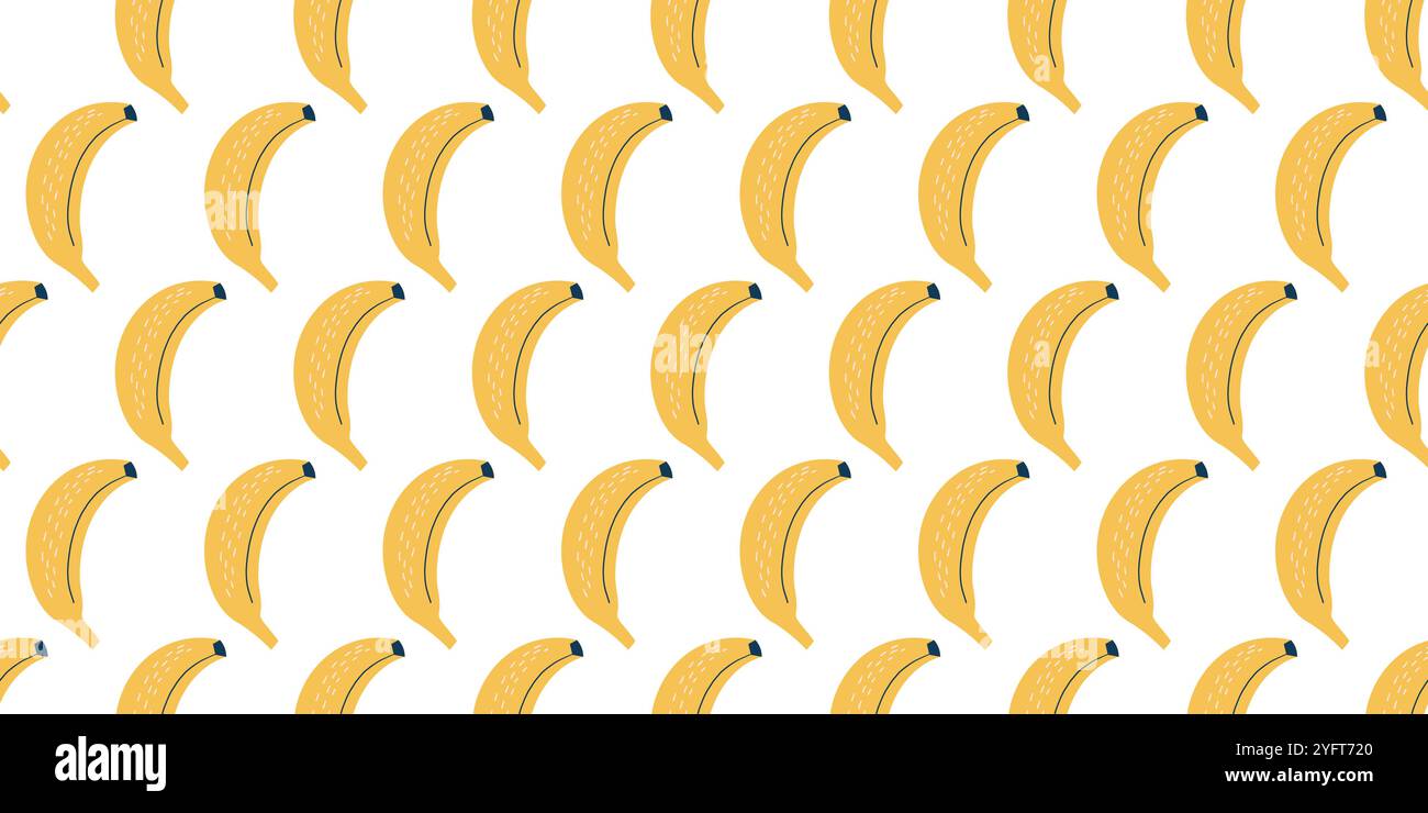 Motif sans couture ludique avec des bananes dans un style vectoriel organique avec des couleurs plates. Le design dégage une ambiance joyeuse et enfantine avec des illustrations de fruits simplifiées Illustration de Vecteur