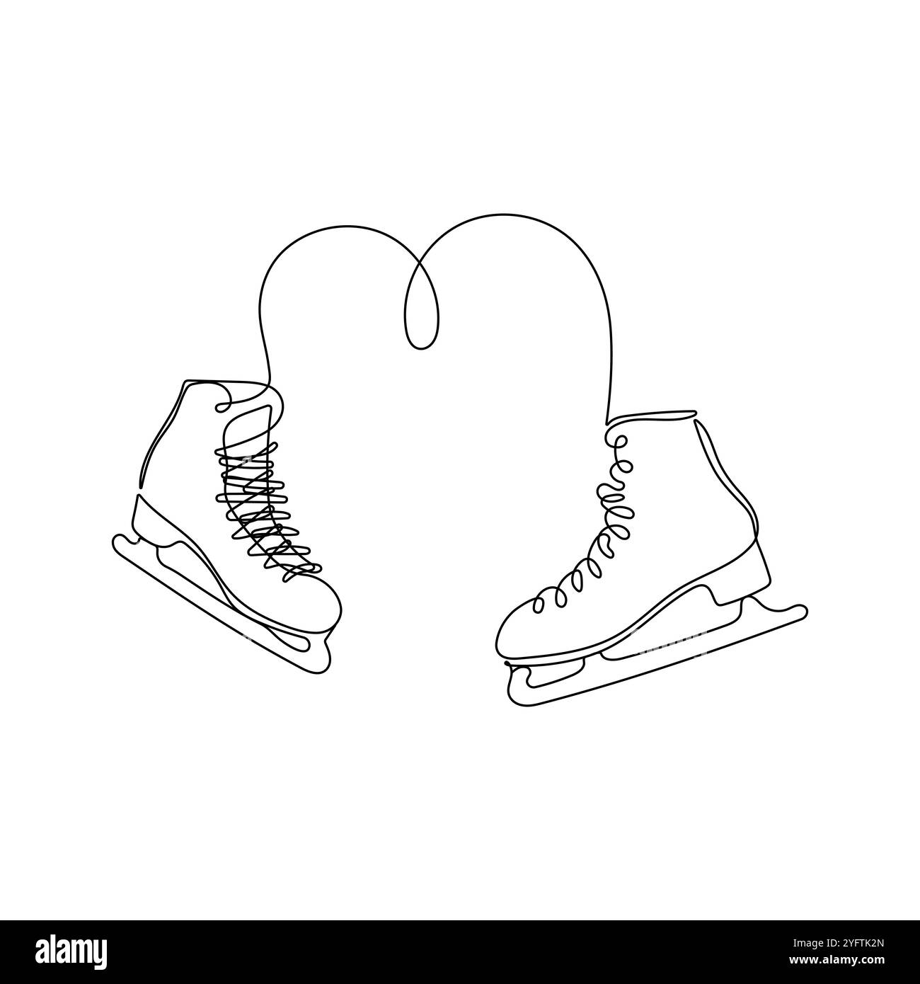 Paire de patins à glace figuratifs dans un style de dessin de ligne. Accessoires d'hiver pour le patinage et le sport. Illustration vectorielle dessinée à la main. Illustration de Vecteur