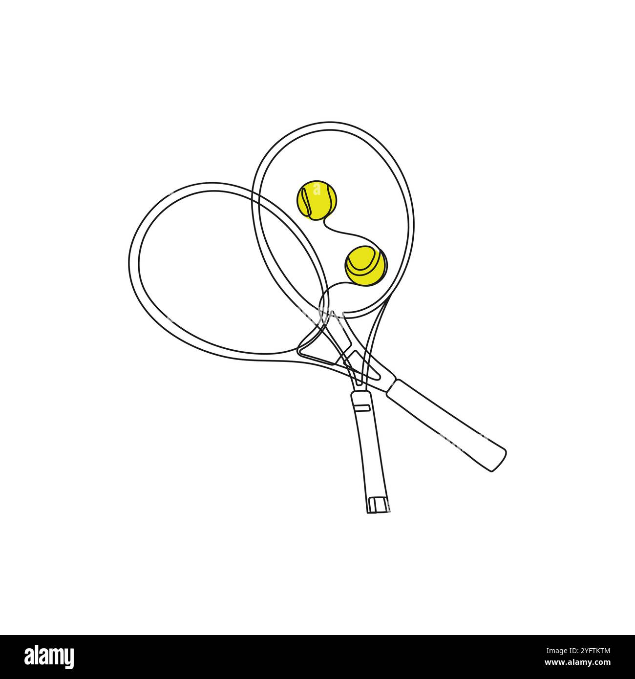 Raquettes et balles de tennis. Une seule ligne Jeu de tennis. EQUIPEMENT sportif. Illustration vectorielle Illustration de Vecteur