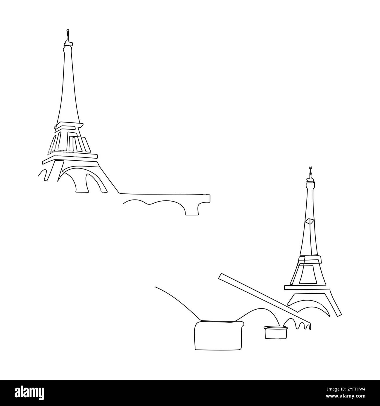 Paris, silhouette de la Tour Eiffel. Une seule ligne Illustration vectorielle de minimalisme dessinée à la main. Illustration de Vecteur