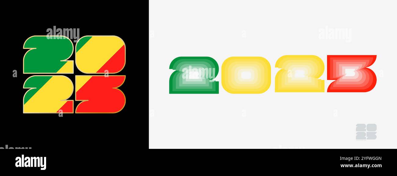 Année 2025 avec drapeau du Congo et en palais de couleur du drapeau du Congo. Bonne année 2025 dans deux styles différents. Nouvelle année design pour calendrier, affiches, GRE Illustration de Vecteur Année 2025 avec drapeau du Congo et en palais de couleur du drapeau du Congo. Bonne année 2025 dans deux styles différents. Nouvelle année design pour calendrier, affiches, GRE Illustration de Vecteur