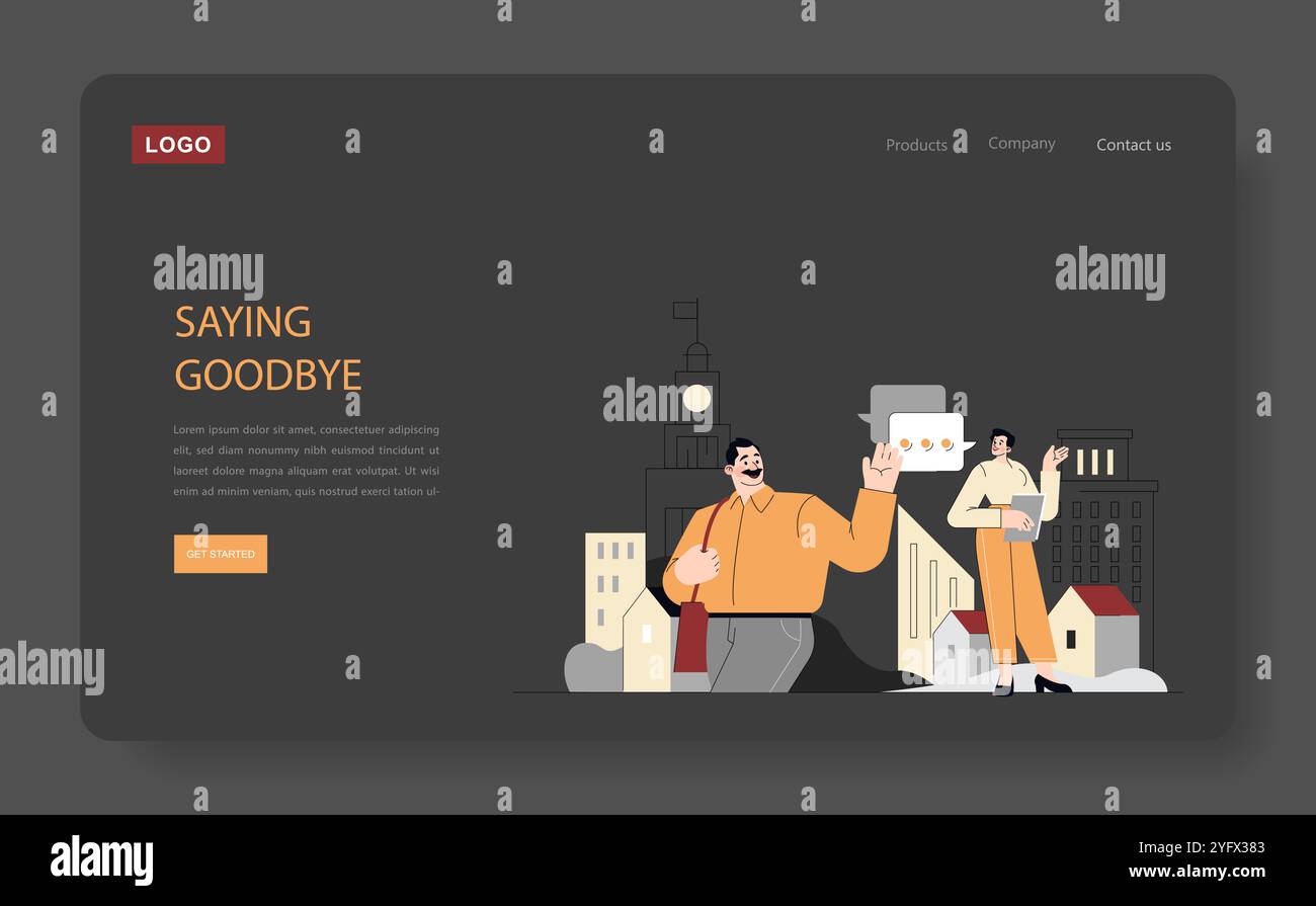 Concept d'adieu. Un moment émotionnel où une personne fait ses adieux à une autre dans un environnement urbain. Teintes subtiles du soir, véhiculant le sentiment. Illustration vectorielle. Illustration de Vecteur