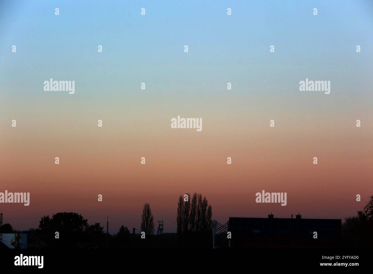 Aufsteigender Nebel in der Landschaft Nebel steigt in der Nähe zur Ruhr im Flusstal auf und wird vom letzten Sonnenlicht erfasst. Essen Nordrhein-Westfalen Deutschland Ruhrtal *** brouillard montant dans le paysage le brouillard monte près de la Ruhr dans la vallée de la rivière et est capturé par la dernière lumière du soleil Essen Rhénanie du Nord-Westphalie Allemagne Ruhr Valley Banque D'Images