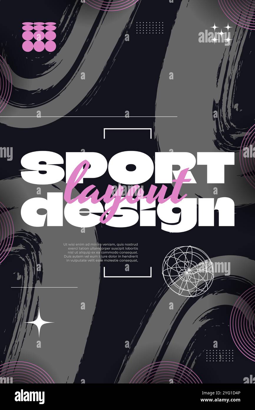 Design d'affiche d'art sportif abstrait avec texture de pinceau gris et rose. Modèle pour Poster, Flyer ou Cover Design Illustration de Vecteur