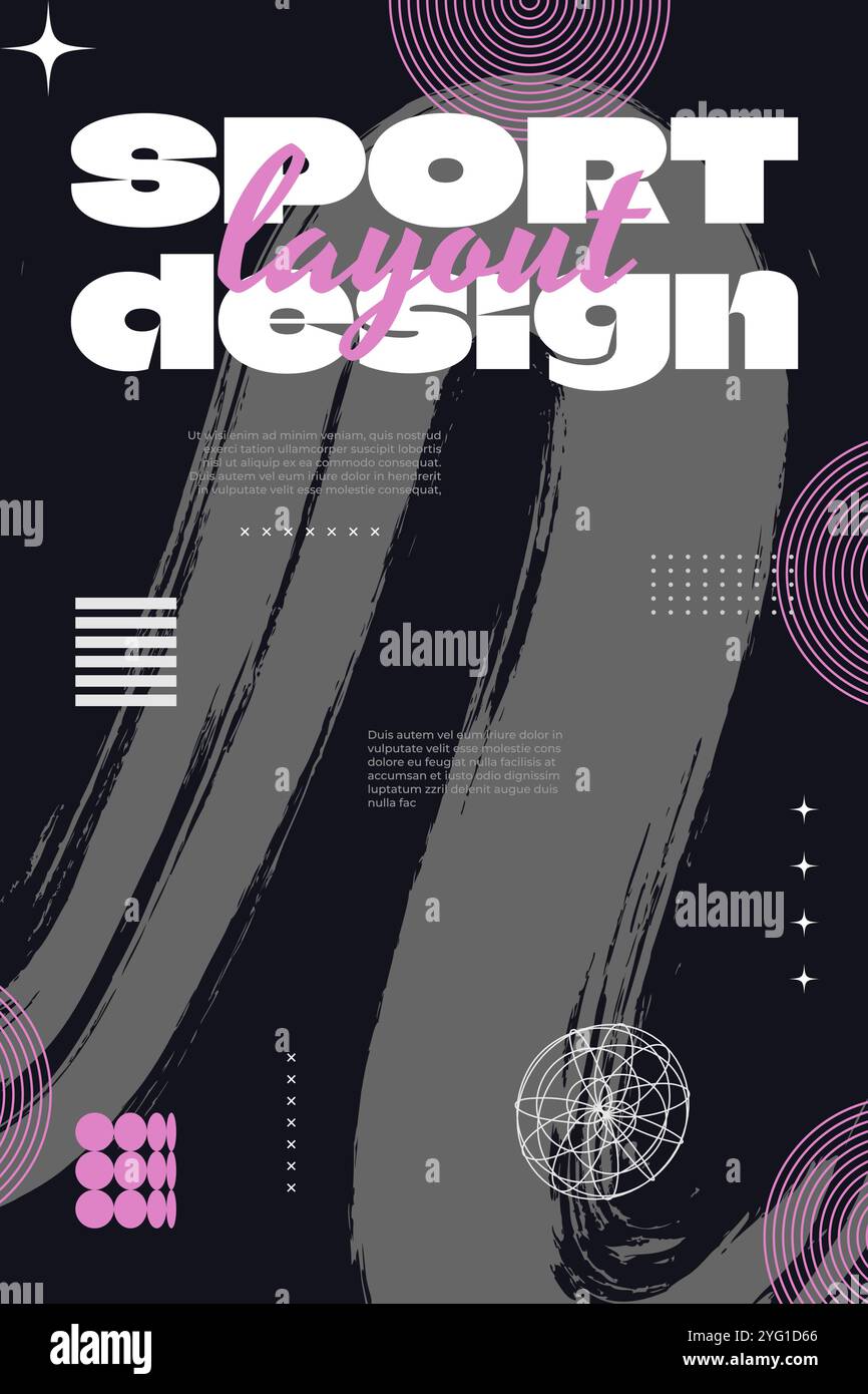 Design d'affiche d'art sportif abstrait avec texture de pinceau gris et rose. Modèle pour Poster, Flyer ou Cover Design Illustration de Vecteur
