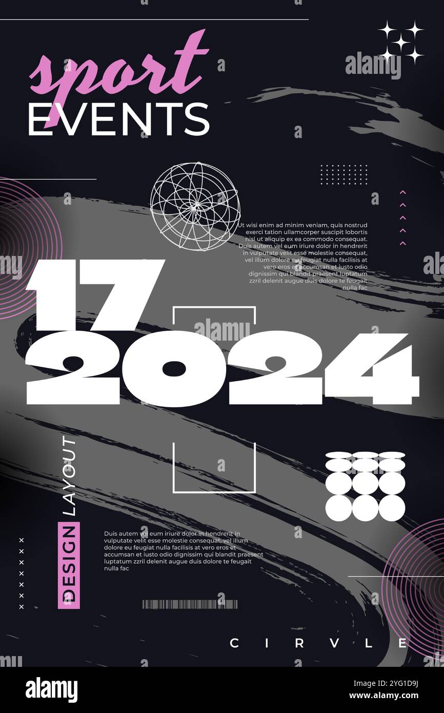 Design d'affiche d'art sportif abstrait avec texture de pinceau gris et rose. Modèle pour Poster, Flyer ou Cover Design Illustration de Vecteur