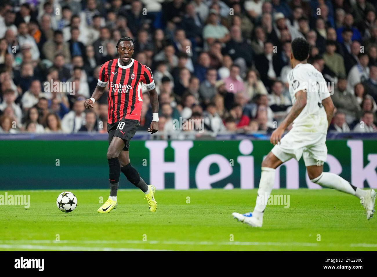 Tammy Abraham de l'AC Milan lors du match de football de la Ligue des Champions de l'UEFA, phase de Ligue, Journée 4 entre le Real Madrid CF et l'AC Milan le 5 novembre 2024 au stade Santiago Bernabeu de Madrid, Espagne Banque D'Images