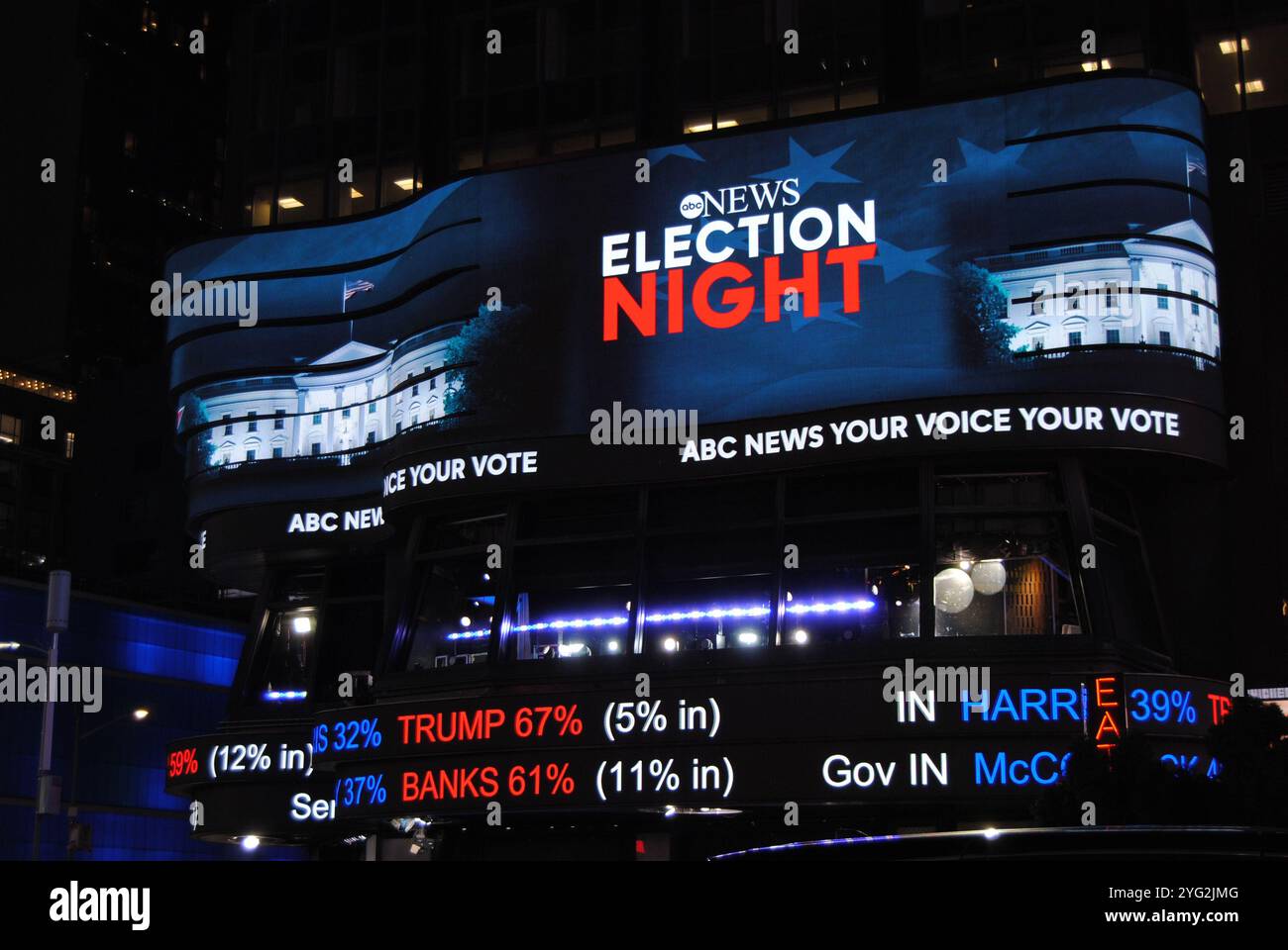 New York City, New York, États-Unis - 05 novembre 2024 : la nuit de l'élection présidentielle américaine se déroule à Times Square. Banque D'Images