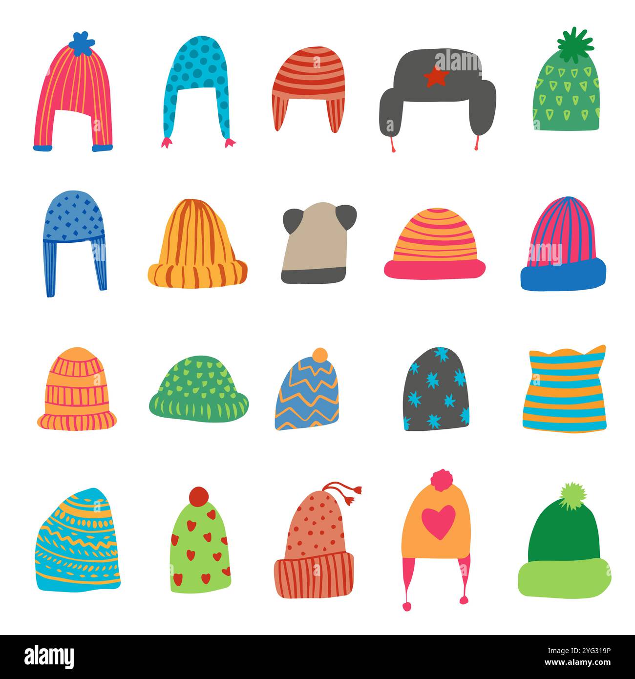 Collection de chapeaux d'hiver Doodle. Illustration de Vecteur