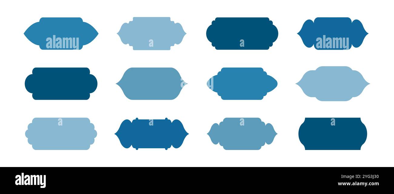 Formes de mosquée islamique. Portes, portes et fenêtres musulmanes. Cadres Ramadan kareem. Ensemble de bordures arabes bleues. Illustration vectorielle isolée sur blanc Illustration de Vecteur