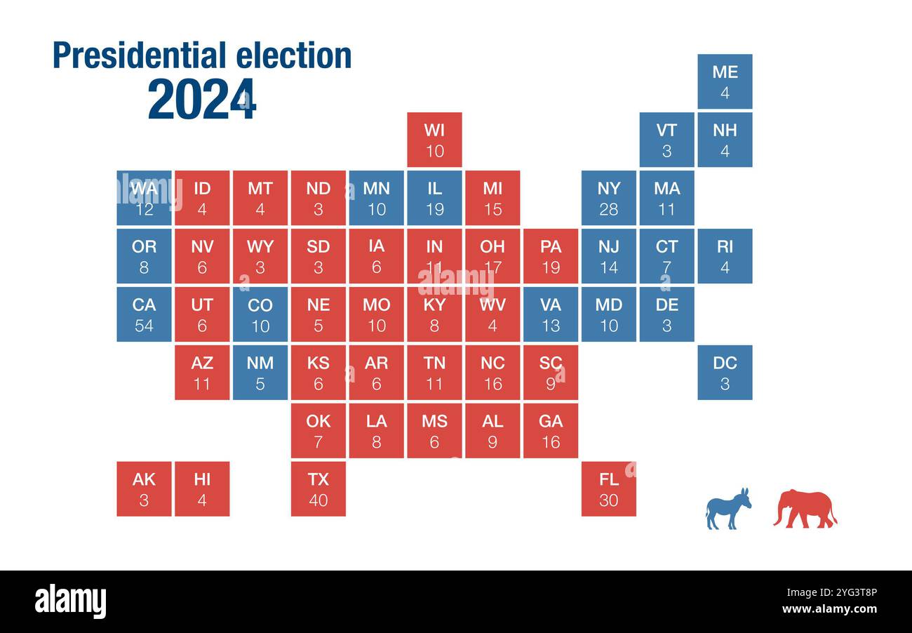 Carte des résultats de l'élection présidentielle des États-Unis de 2024 par État Banque D'Images