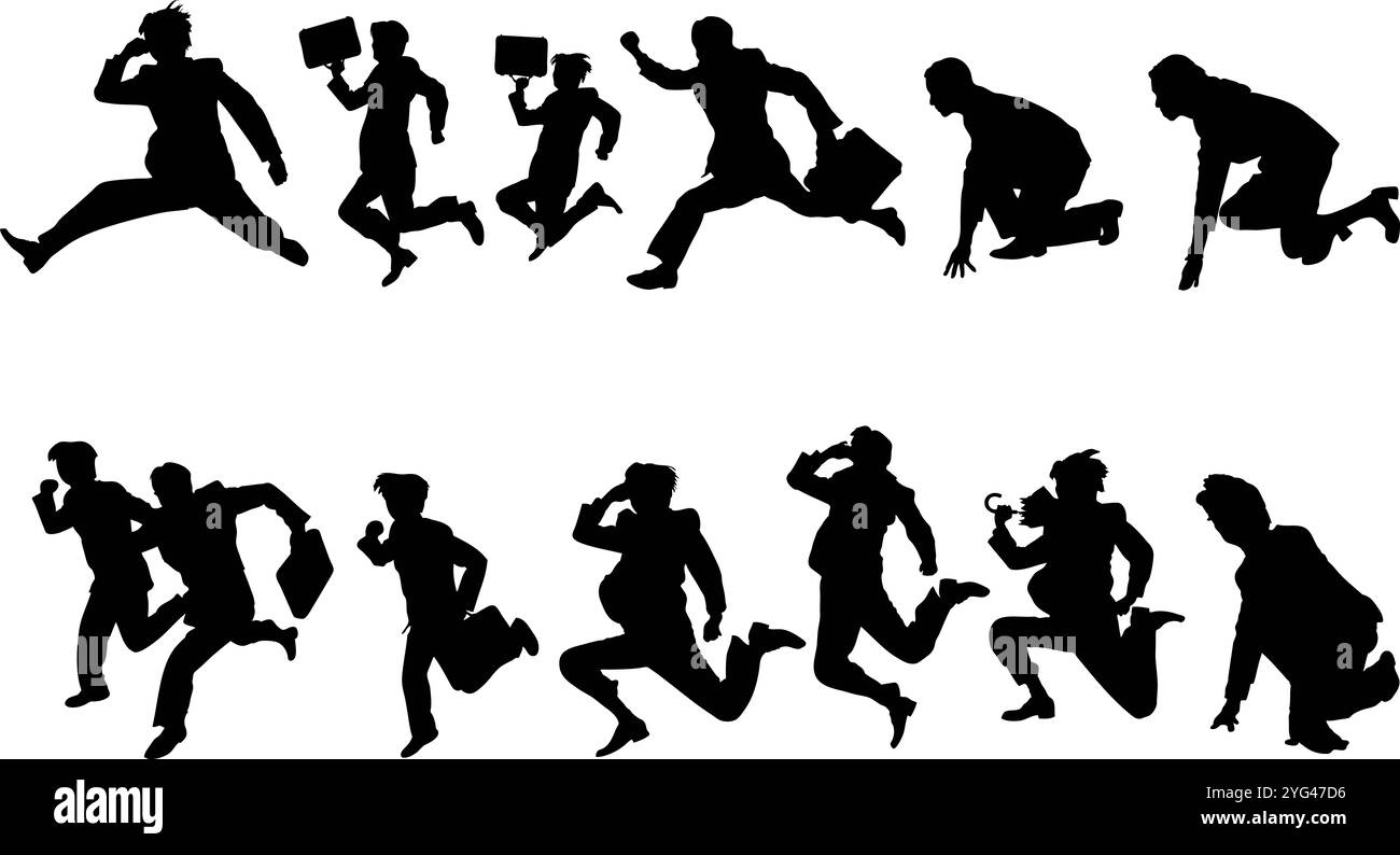 Silhouette d'homme d'affaires en cours d'exécution Banque D'Images