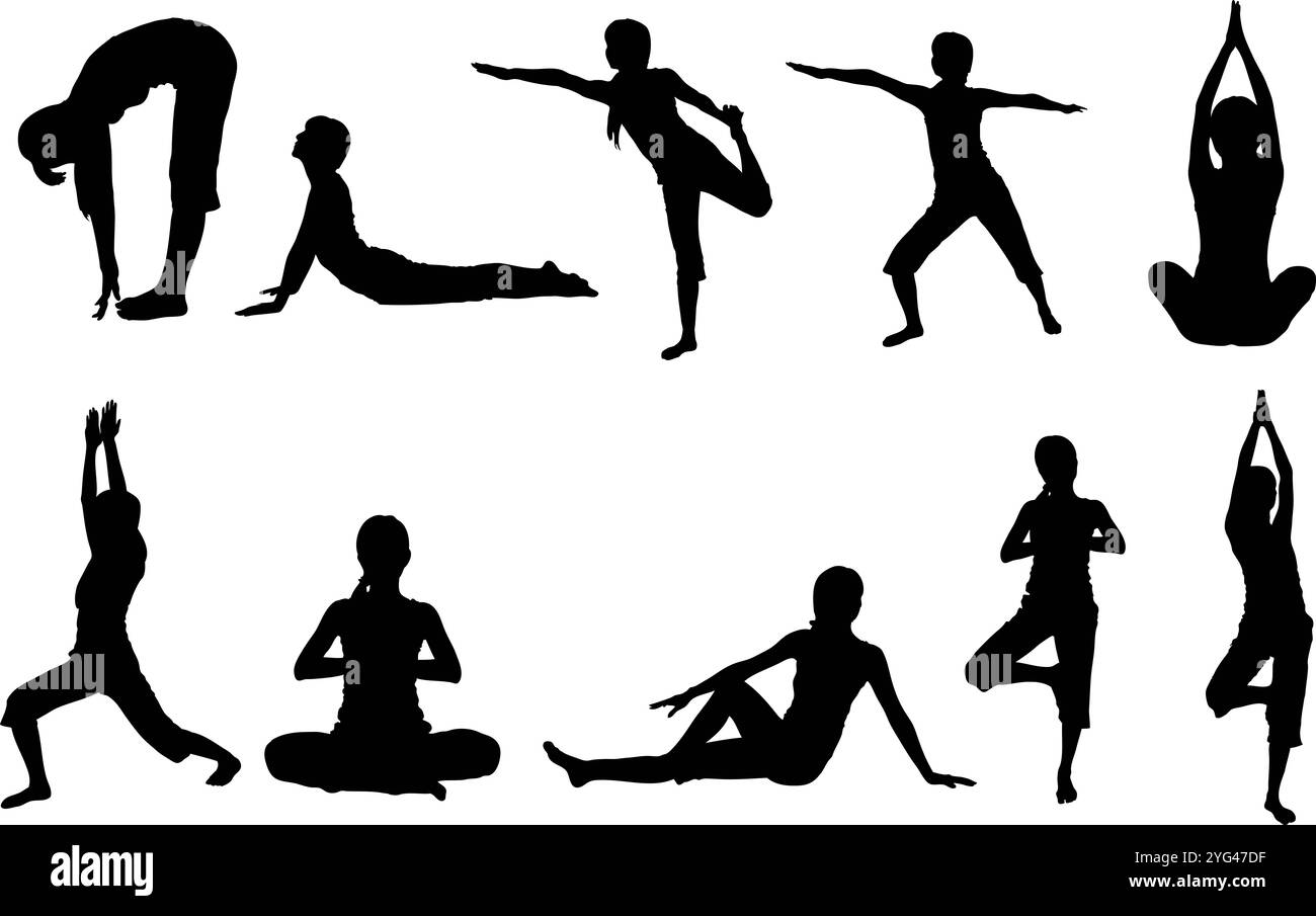 Silhouette de yoga Banque D'Images