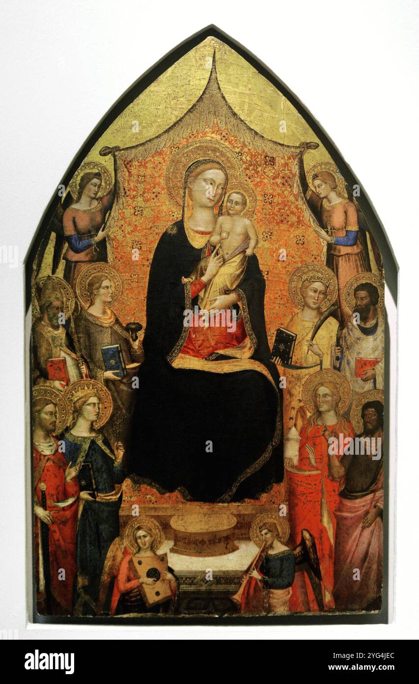 Jacopo di Cione (1325-1398 ou 1400). Peintre italien. La Vierge avec l'enfant Jésus intronisé avec les anges et les saints. Galerie nationale Prague (Palais Sternberg). République tchèque. Banque D'Images