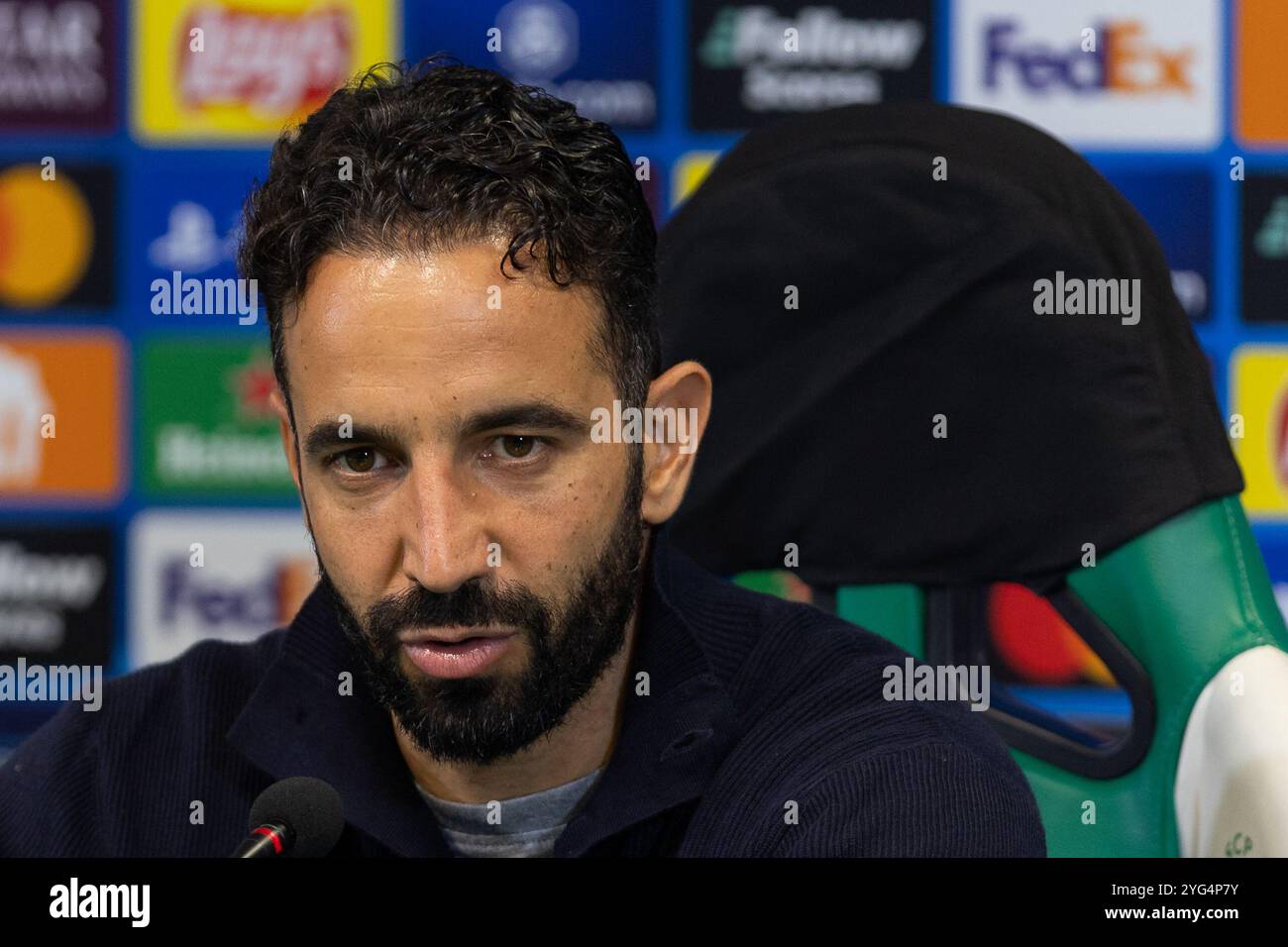 05 novembre 2024. Lisbonne, Portugal. L'entraîneur-chef du Sporting du Portugal Ruben Amorim lors de la conférence de presse après le match de la phase de groupes pour l'UEFA Champions League, Sporting vs Manchester City crédit : Alexandre de Sousa/Alamy Live News Banque D'Images