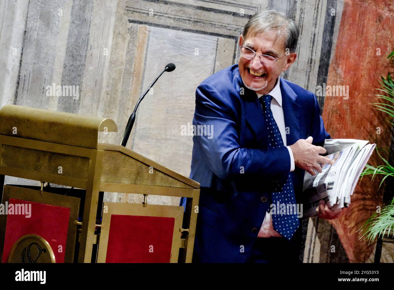 Roma, Italie. 06 novembre 2024. Il Presidente del Senato Ignazio la Russa in occasione del convegno ‘le sfide del Servizio Pubblico, ripensare il servizio radio televisivo nell'ERA digitale'. Senato a Roma, Mercoledì ; 06 novembre 2024 (foto Mauro Scrobogna/LaPresse) le Président du Sénat Ignazio la Russa à l'occasion de la conférence "les défis de la fonction publique, repenser la radio et la télévision à l'ère numérique". Sénat à Rome - mercredi 06 novembre 2024. (Photo de Mauro Scrobogna/LaPresse) crédit : LaPresse/Alamy Live News Banque D'Images