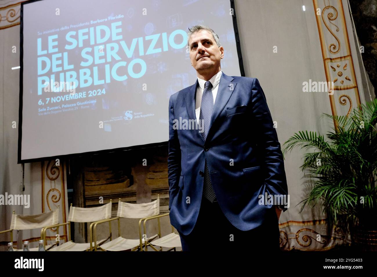 Roma, Italie. 06 novembre 2024. Alberto Baracchini sottosegretario all'editoria, in occasione del convegno ‘le sfide del Servizio Pubblico, ripensare il servizio radio televisivo nell'era digitale'. Senato a Roma, Mercoledì ; 06 novembre 2024 (foto Mauro Scrobogna/LaPresse) Alberto Baracchini sous-secrétaire à l'édition à l'occasion de la conférence "les défis du service public, repenser le service de radio et de télévision à l'ère numérique". Sénat à Rome - mercredi 06 novembre 2024. (Photo de Mauro Scrobogna/LaPresse) crédit : LaPresse/Alamy Live News Banque D'Images