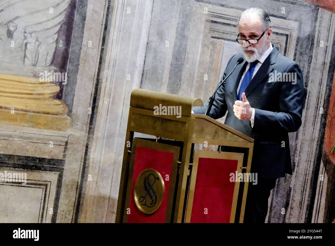 Roma, Italie. 06 novembre 2024. Giampaolo Rossi AD RAI in occasione del convegno ‘le sfide del Servizio Pubblico, ripensare il servizio radio televisivo nell'era digitale'. Senato a Roma, Mercoledì ; 06 novembre 2024 (foto Mauro Scrobogna/LaPresse) Giampaolo Rossi PDG de la RAI à l'occasion de la conférence "les défis de la fonction publique, repenser le service de radio et de télévision à l'ère numérique". Sénat à Rome - mercredi 06 novembre 2024. (Photo de Mauro Scrobogna/LaPresse) crédit : LaPresse/Alamy Live News Banque D'Images