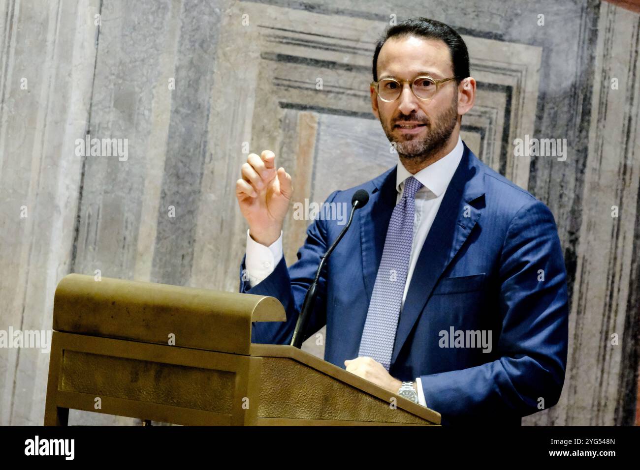 Roma, Italie. 06 novembre 2024. Federico Freni, sottosegretario MEF, in occasione del convegno ‘le sfide del Servizio Pubblico, ripensare il servizio radio televisivo nell'ERA digitale'. Senato a Roma, Mercoledì ; 06 novembre 2024 (foto Mauro Scrobogna/LaPresse) Federico Freni, sous-secrétaire du MEF, à l'occasion de la conférence "les défis de la fonction publique, repenser le service de radio et de télévision à l'ère numérique". Sénat à Rome - mercredi 06 novembre 2024. (Photo de Mauro Scrobogna/LaPresse) crédit : LaPresse/Alamy Live News Banque D'Images