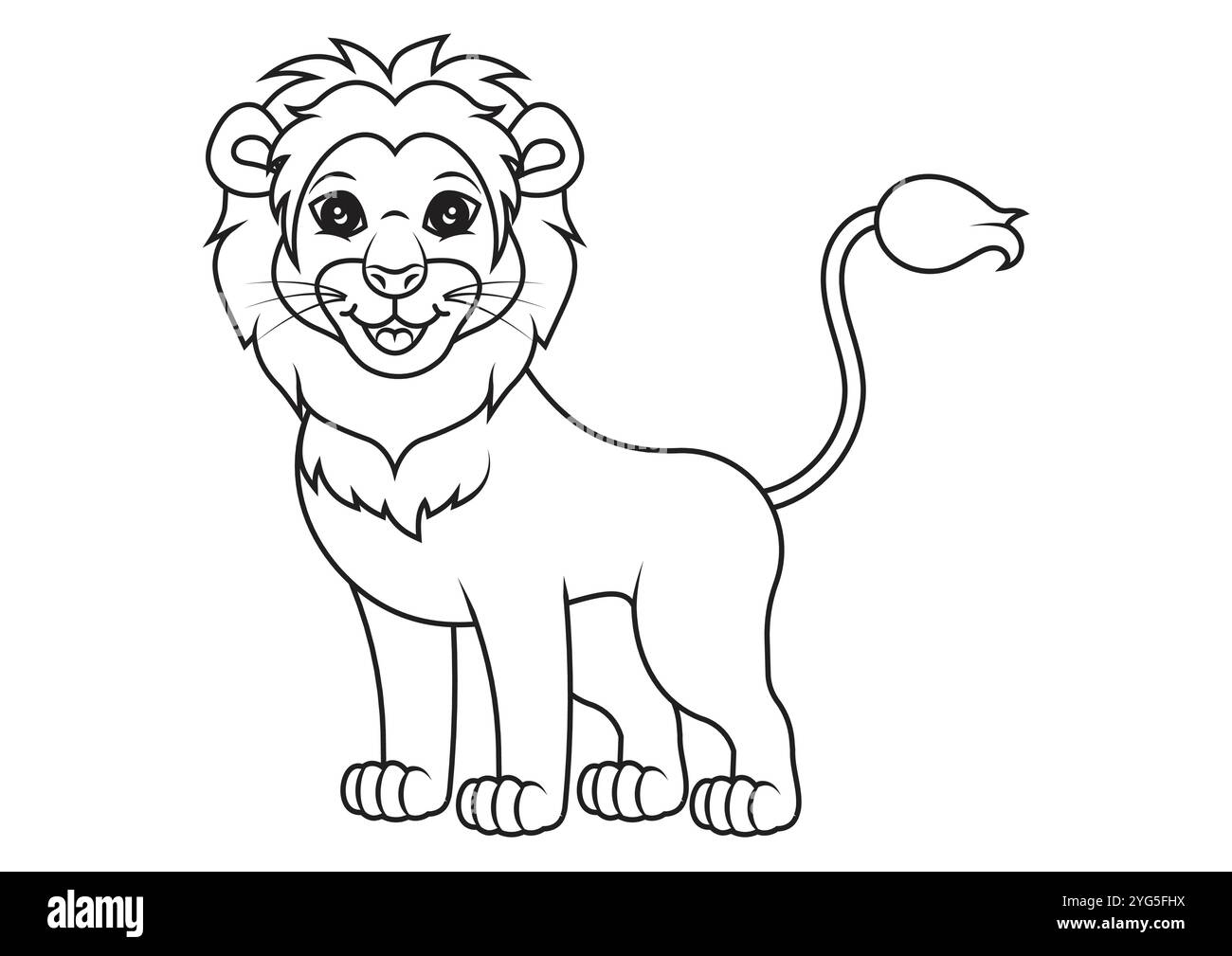Dessin animé noir et blanc Lion Vector Flat Designs idéal pour les pages de coloriage isolé sur fond blanc Illustration de Vecteur