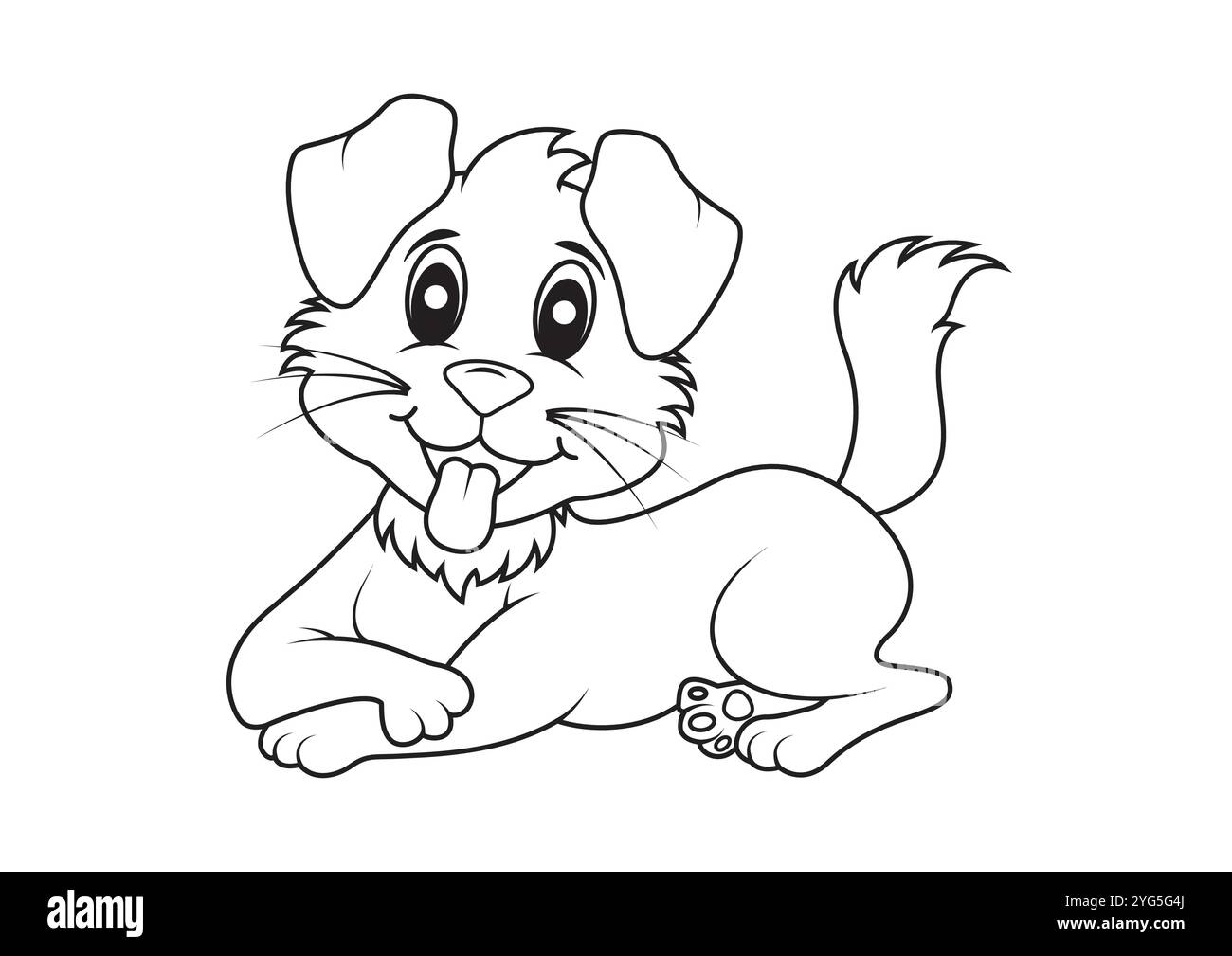 Dessins plats vectoriels de chien de dessin animé noir et blanc, idéal pour les pages de coloriage, isolé sur fond blanc Illustration de Vecteur