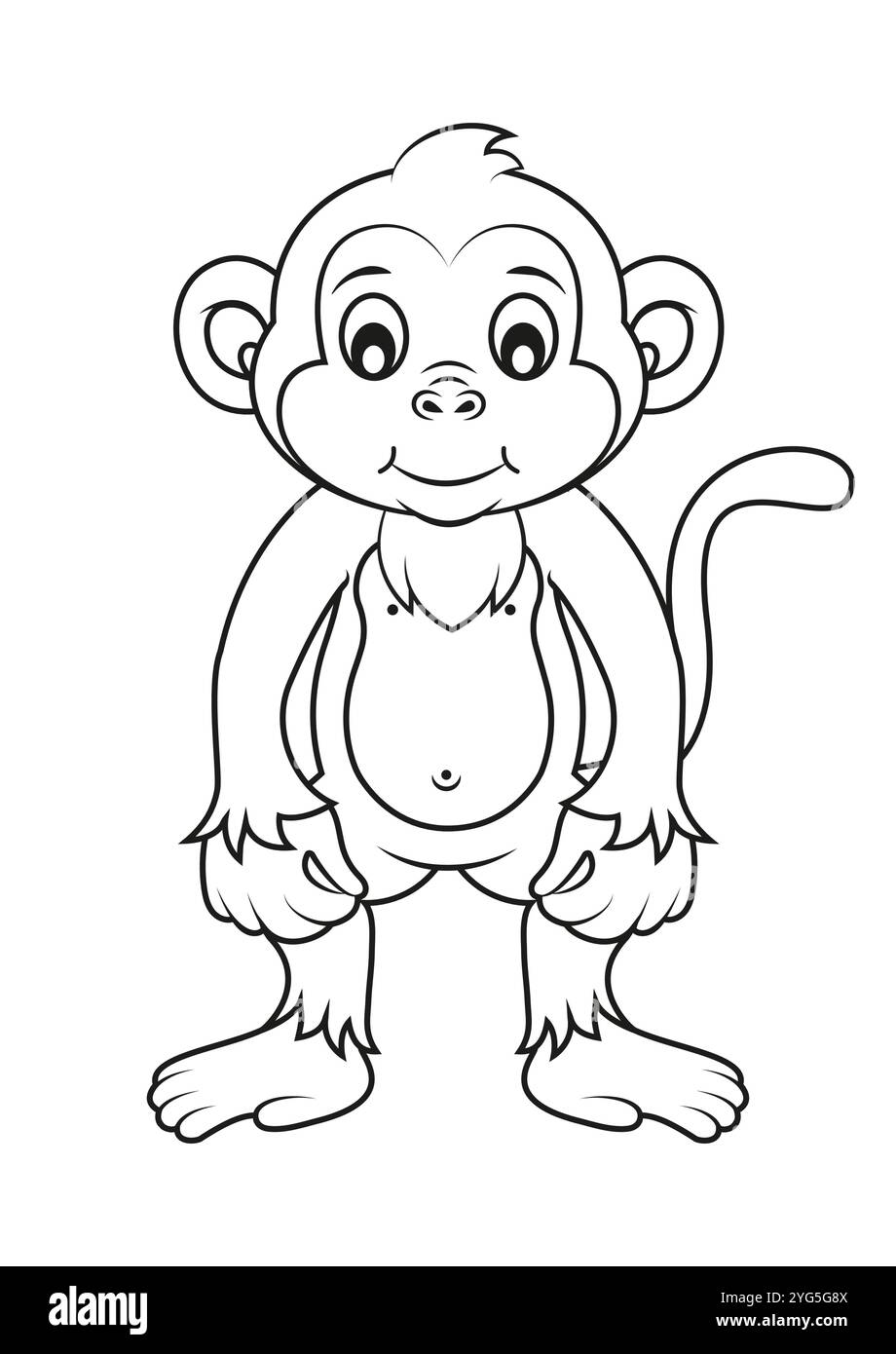 Dessin animé noir et blanc Monkey Vector Flat Designs, idéal pour les pages de coloriage, isolé sur fond blanc Illustration de Vecteur