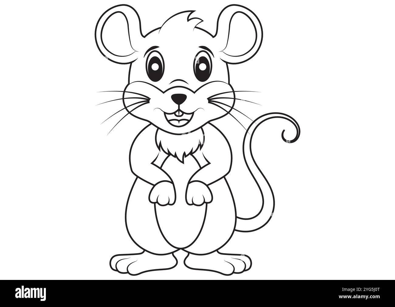 Design plat de vecteur de souris de dessin animé noir et blanc. Coloriage Illustration de Vecteur