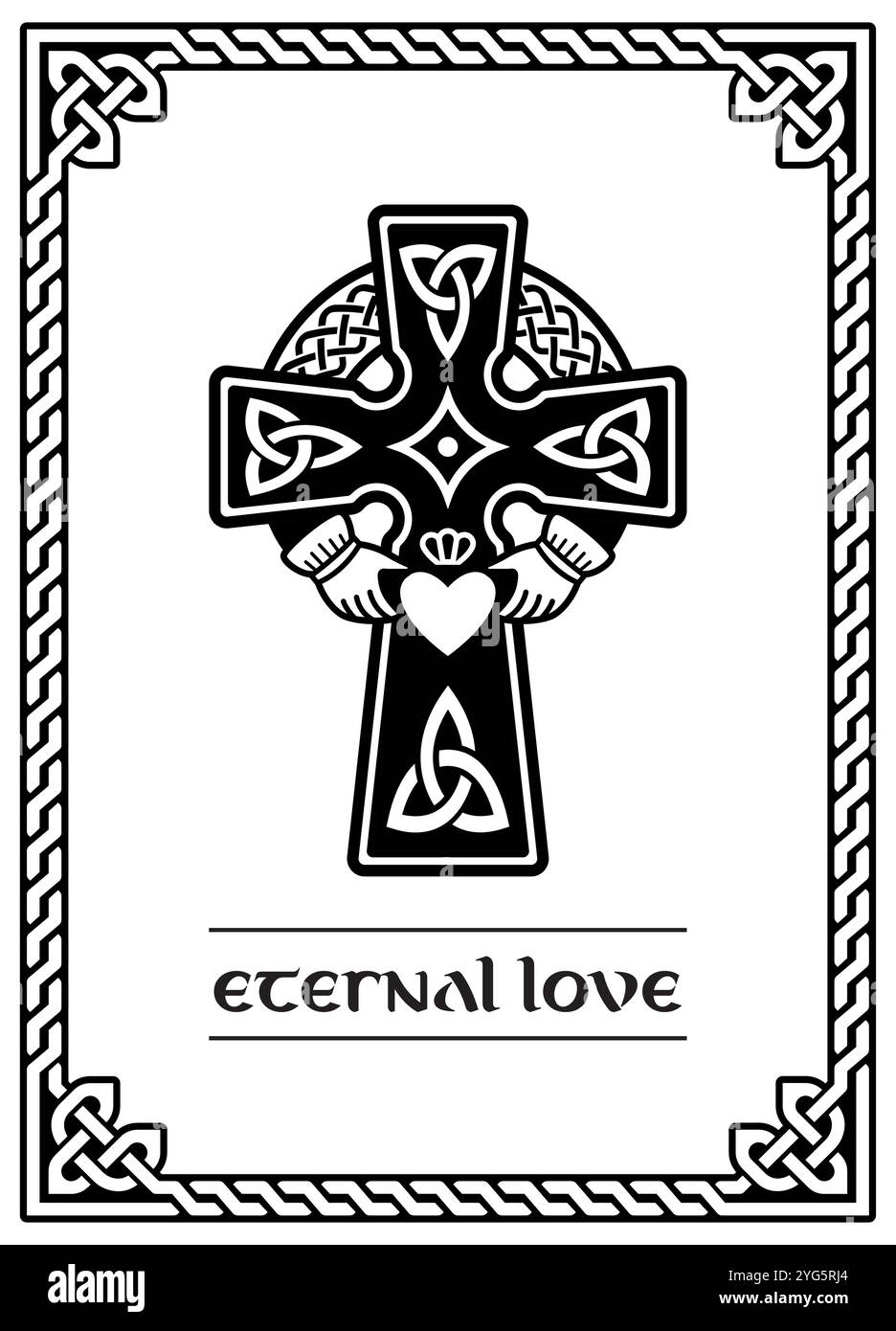 Affiche irlandaise avec croix celtique avec anneau de Claddagh - conception vectorielle coeur et mains - célébration de la Saint Patrick en Irlande Illustration de Vecteur