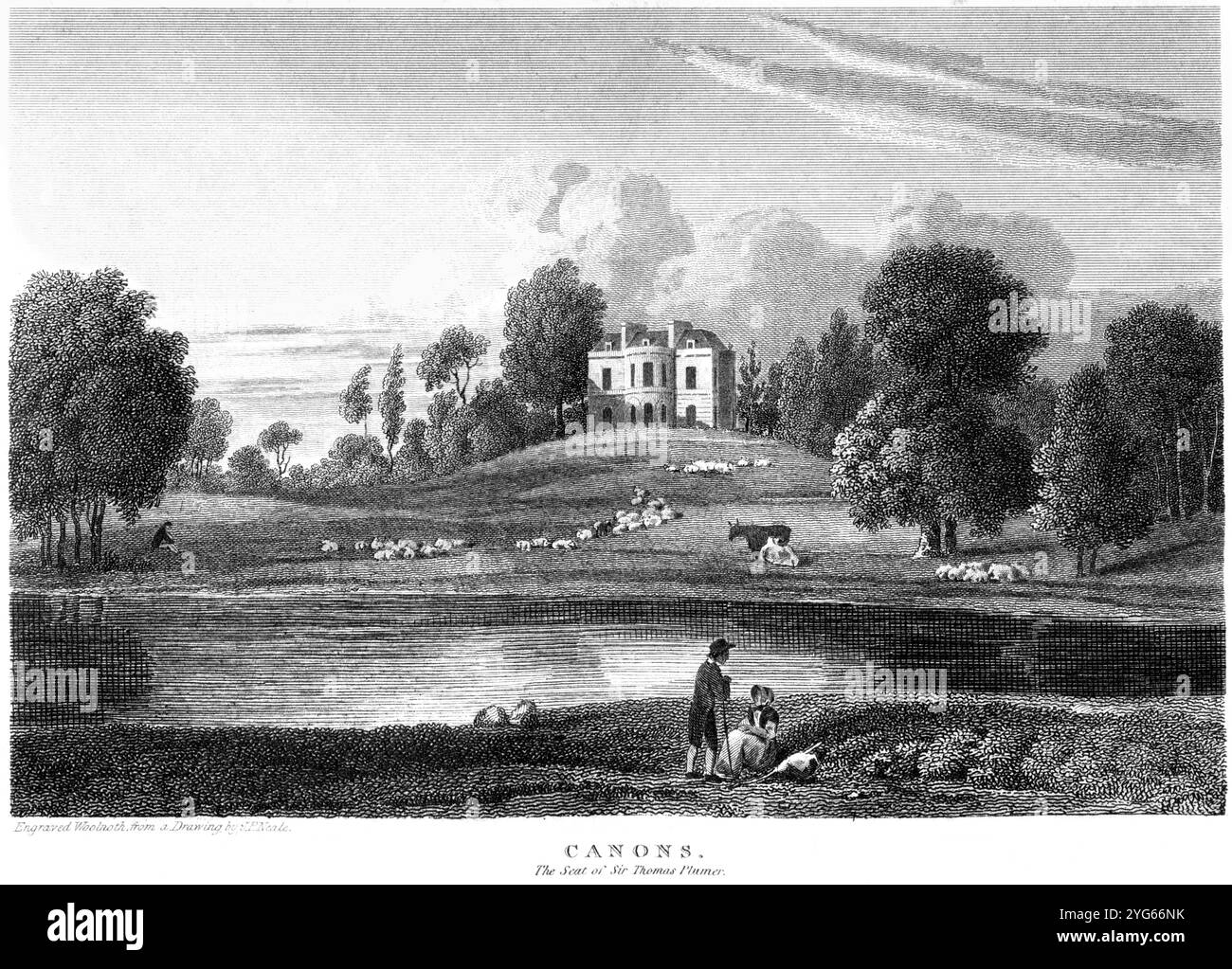 Une gravure de Canons Park, le siège de Sir Thomas Plumer, Middlesex, Angleterre Royaume-Uni numérisée à haute résolution à partir d'un livre publié vers 1815. Banque D'Images