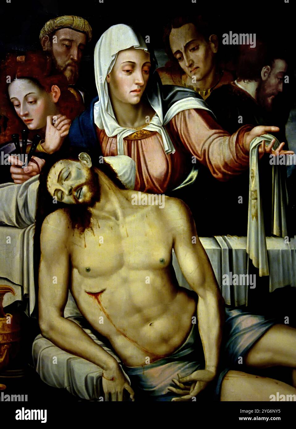 Pietà, Sebastiano del Piombo (d'après) Venise, 1485/1486 – Rome, 1547 peintre de Cuenca actif vers 1550 Sebastiano del Piombo (d'après) Italien, Italie, ( Musée des Beaux-Arts Budapest ) Pieta, Vierge Marie, tenue et deuil, corps mort de Jésus, Marie la mère en deuil, corps de Jésus, après la Crucifixion, Banque D'Images