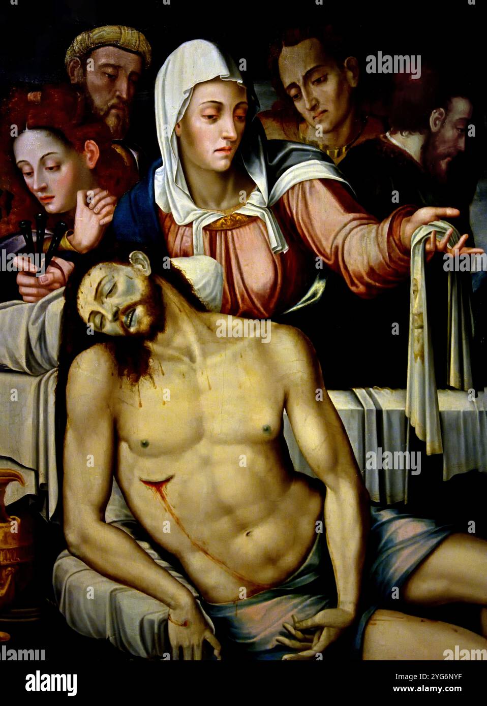 Pietà, Sebastiano del Piombo (d'après) Venise, 1485/1486 – Rome, 1547 peintre de Cuenca actif vers 1550 Sebastiano del Piombo (d'après) Italien, Italie, ( Musée des Beaux-Arts Budapest ) Pieta, Vierge Marie, tenue et deuil, corps mort de Jésus, Marie la mère en deuil, corps de Jésus, après la Crucifixion, Banque D'Images