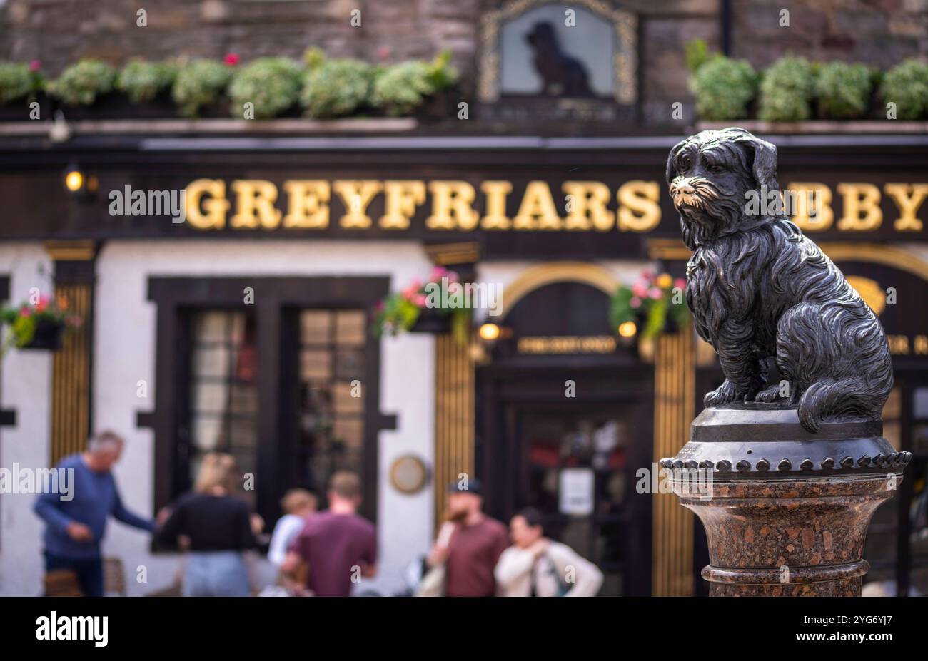 Édimbourg : Bobbys Treue. - Vor dem Pub Greyfriars Bobby in Edinburghs Altstadt Thront die Skulptur des Skye Terriers Bobby, die an die Geschichte des Banque D'Images