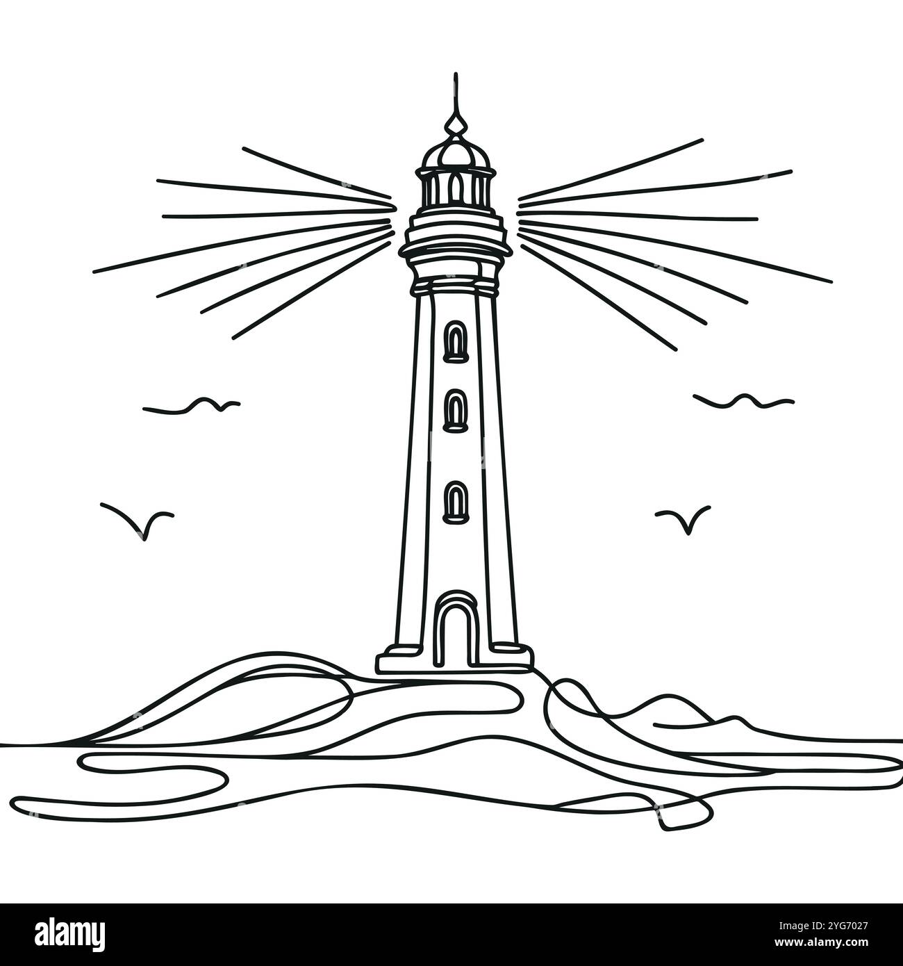 Continu un simple dessin au trait d'un phare Illustration de Vecteur