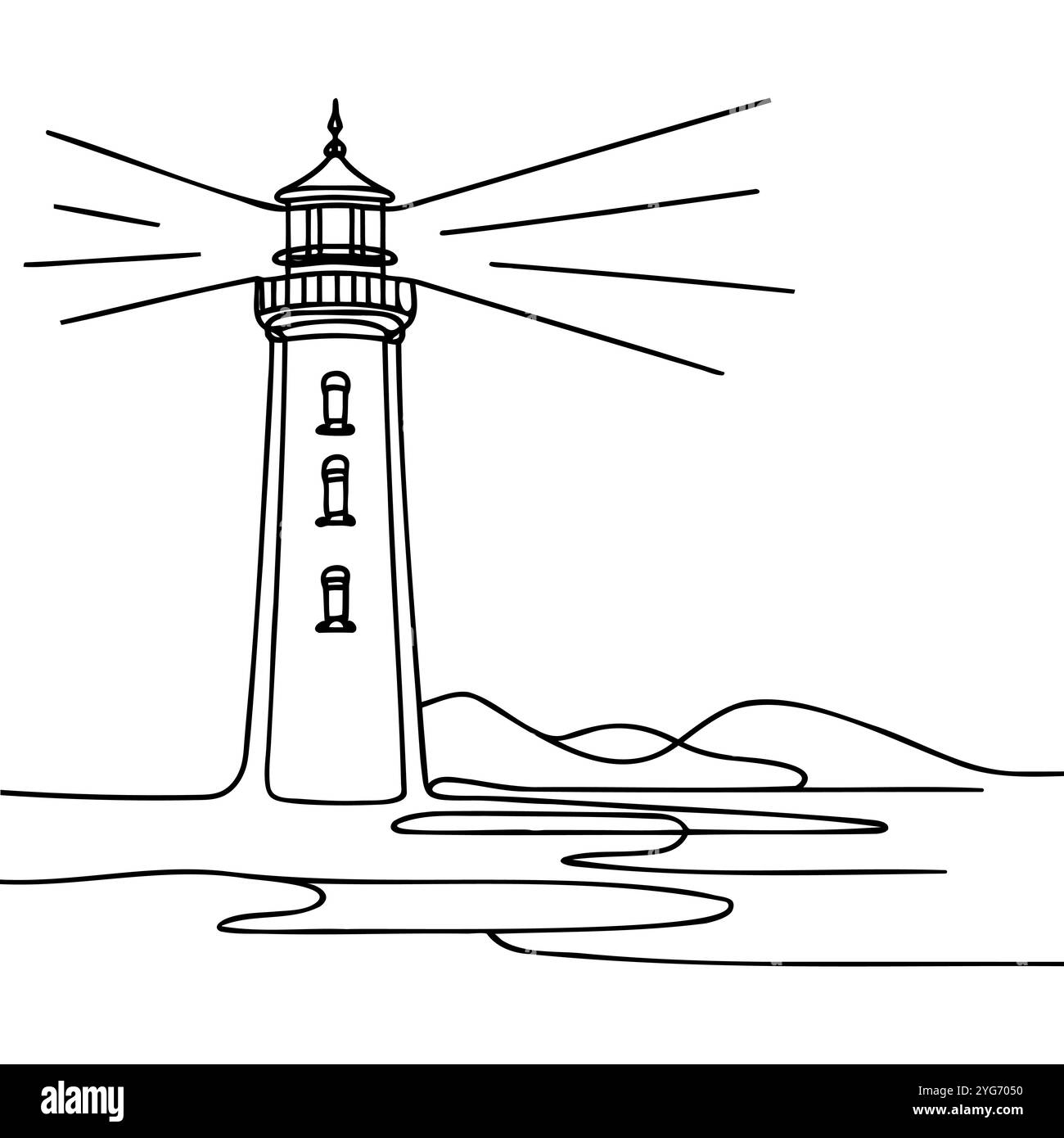 Continu un simple dessin au trait d'un phare Illustration de Vecteur