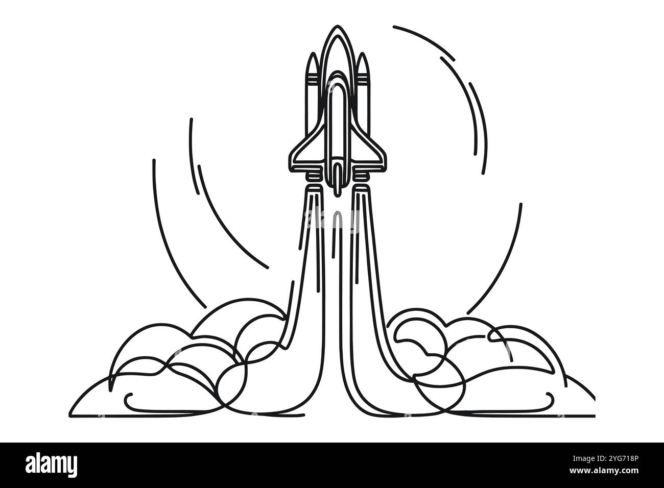 Un dessin en ligne continue du lancement du vaisseau spatial Rocket. Illustration de Vecteur