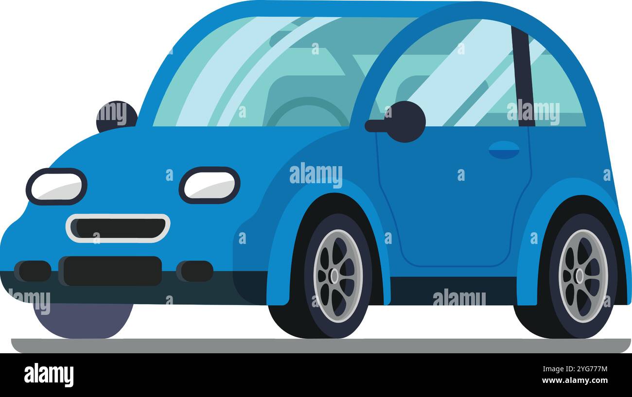 La voiture compacte électrique bleue garée dans une rue représente le transport durable et la vie urbaine écologique, incarnant l'énergie propre Illustration de Vecteur