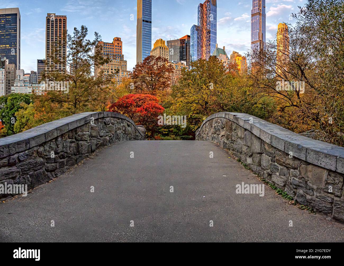 Pont de Gapstow dans Central Park à la fin de l'automne, aly matin Banque D'Images