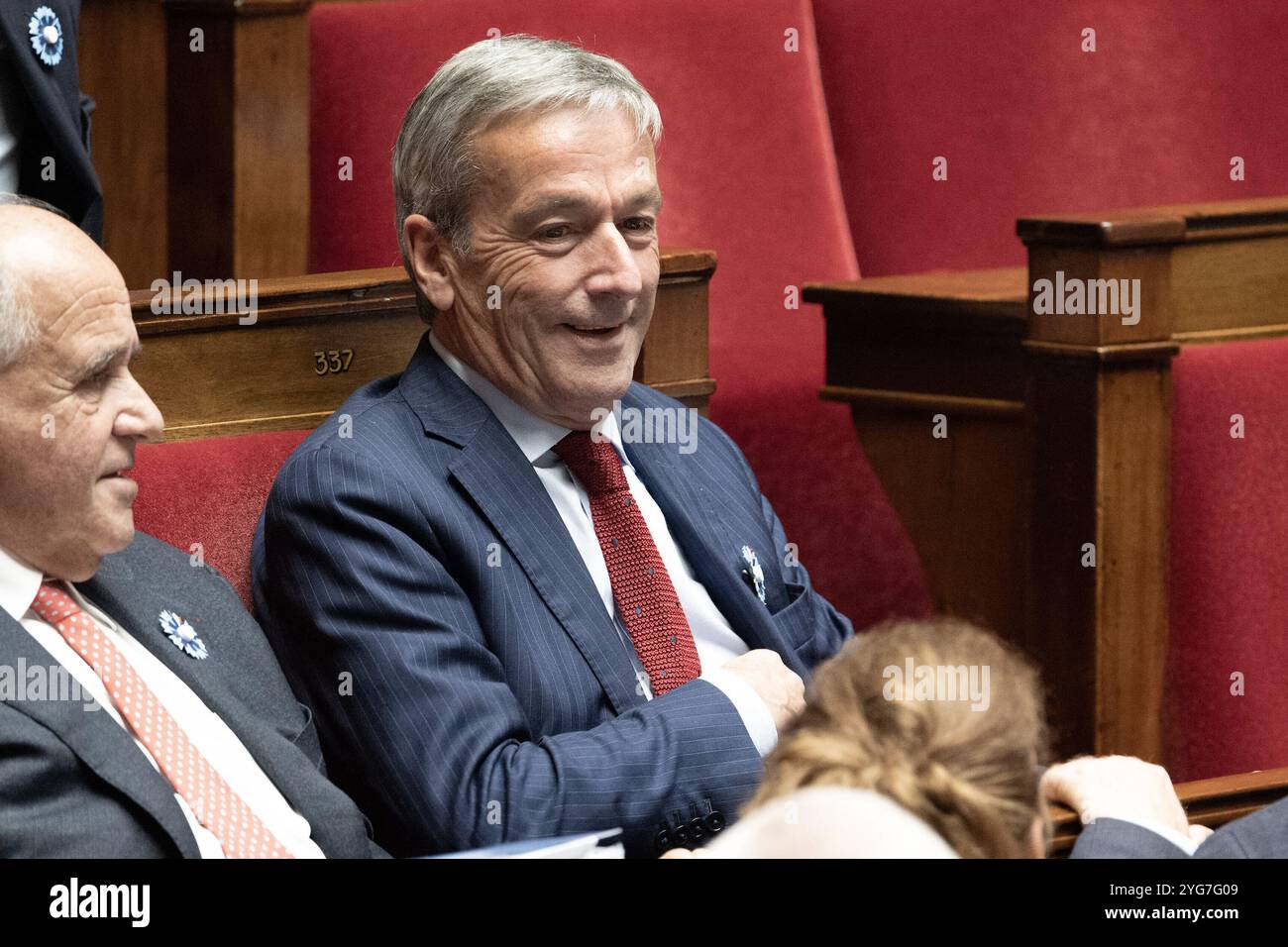 Paris, France. 06 novembre 2024. Le député Philippe Vigier assiste à une séance de questions au Gouvernement à l’Assemblée nationale française, le 6 novembre 2024 à Paris, France. Photo de David NIVIERE/ABACAPRESS. COM Credit : Abaca Press/Alamy Live News Banque D'Images