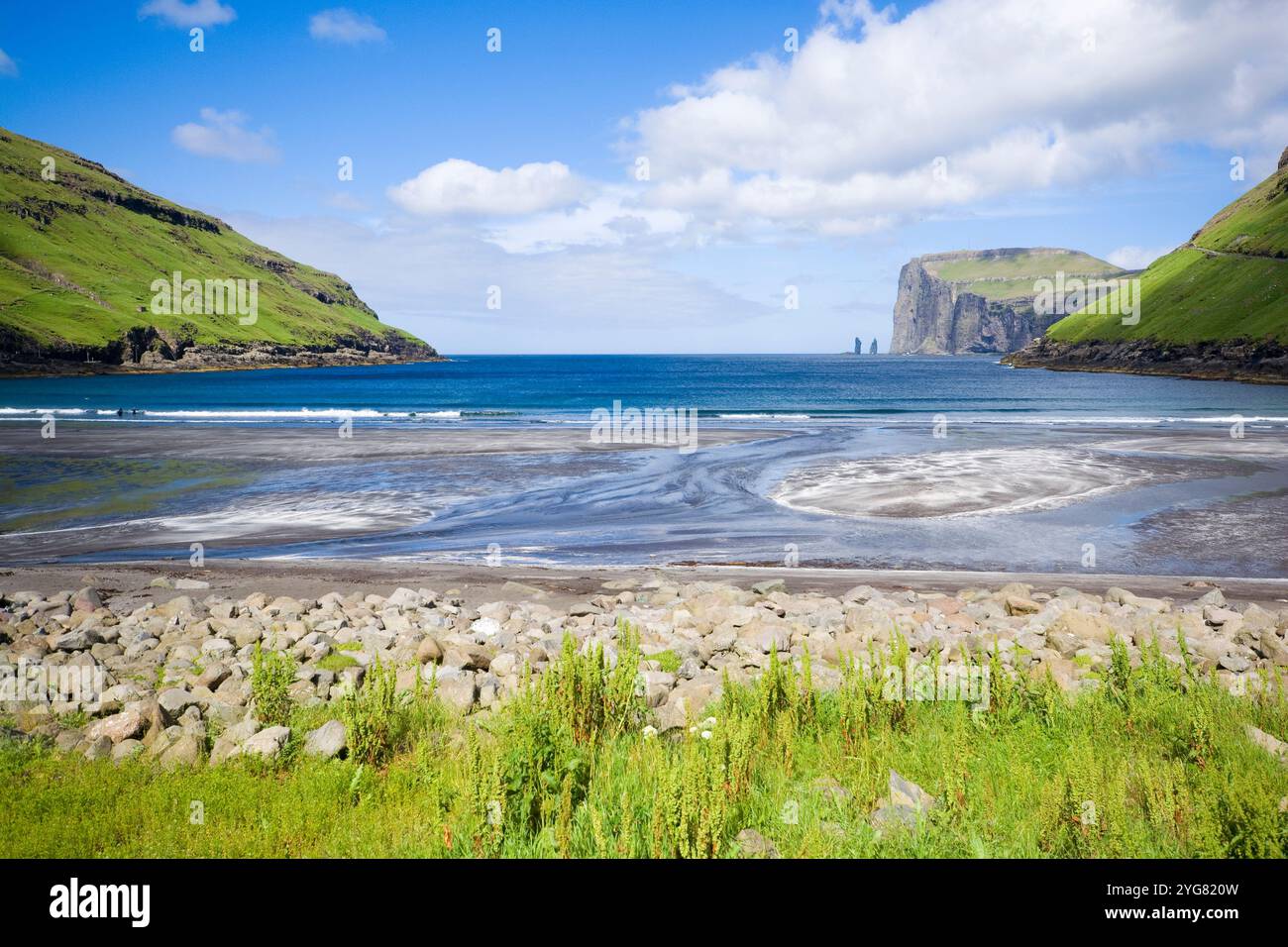 Plage de Tjørnuvík sur l'île de Streymoy, îles Féroé Banque D'Images