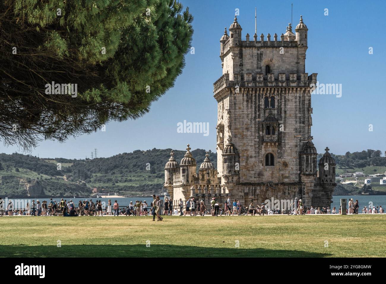 Vue extérieure de la façade de la Tour de Belém, XVIe siècle, style manuélin, ancienne construction militaire, ville de Lisbonne, capitale du Portugal. Banque D'Images