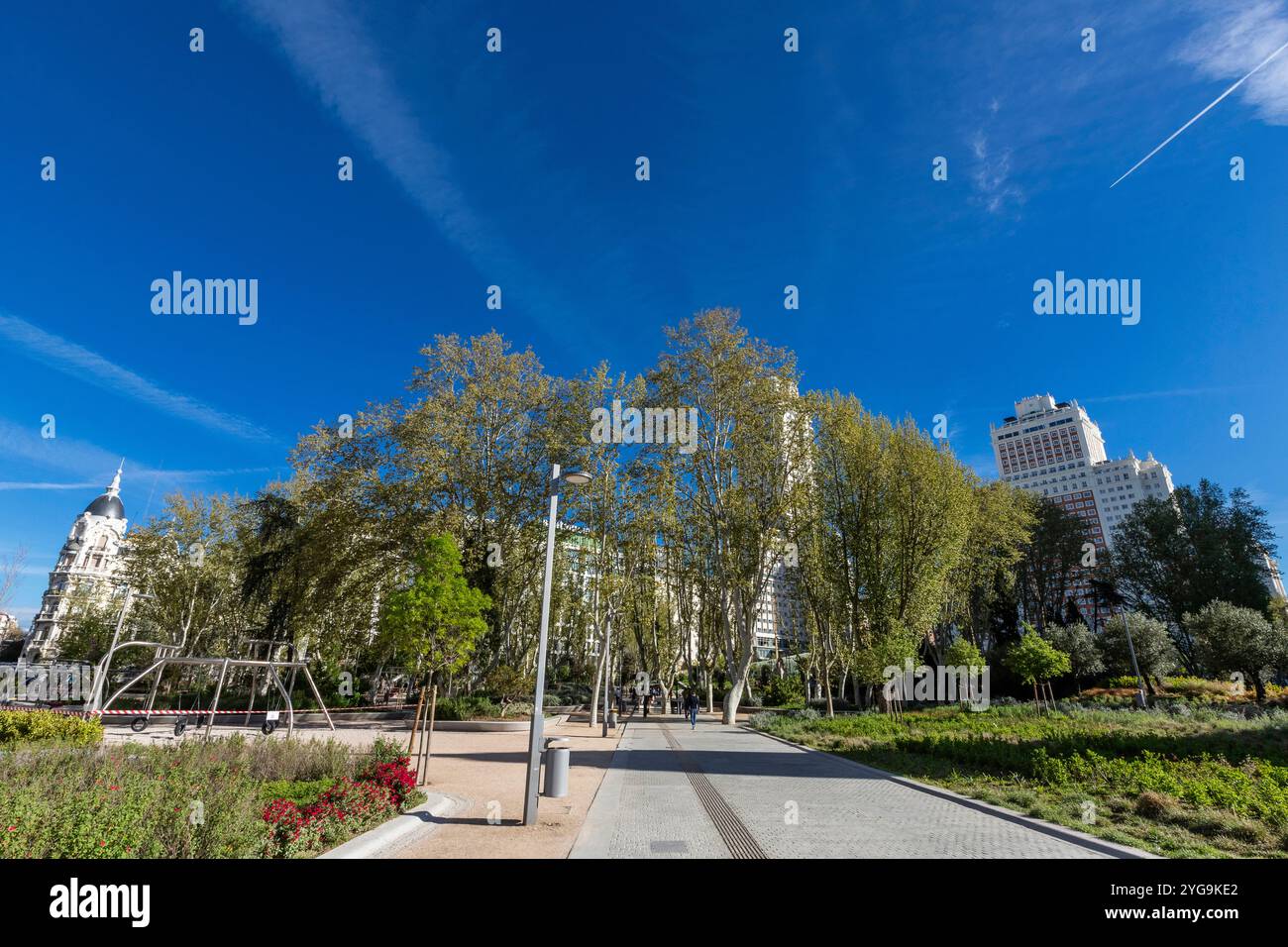 Plaza de Espana est une grande place et destination touristique populaire située dans le centre de Madrid, à l'extrémité ouest de la Gran via. Espagne Banque D'Images