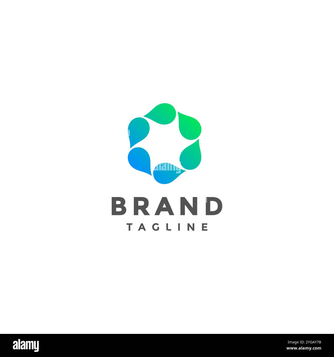 Design du logo des gouttes d'eau tourbillonnantes simple. Six gouttes d'eau tournent pour former un symbole hexagonal. Illustration de Vecteur