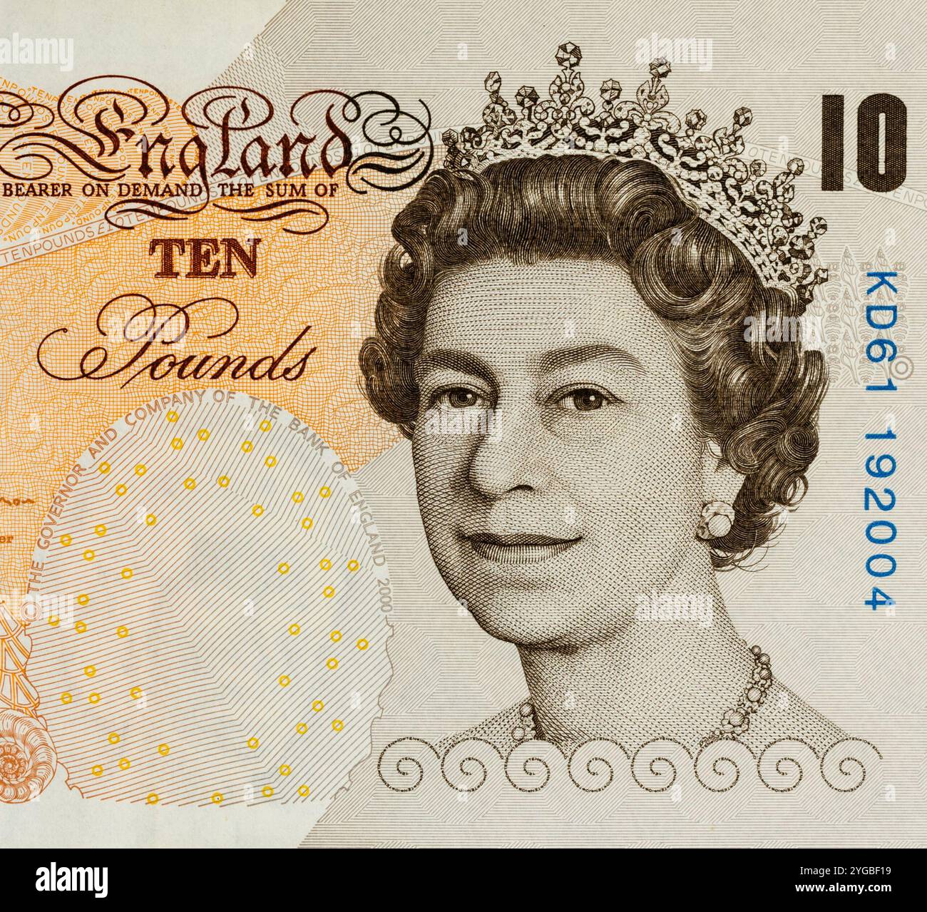 Portrait de la reine Elizabeth II à partir d'un billet de banque britannique de 10 £ Banque D'Images