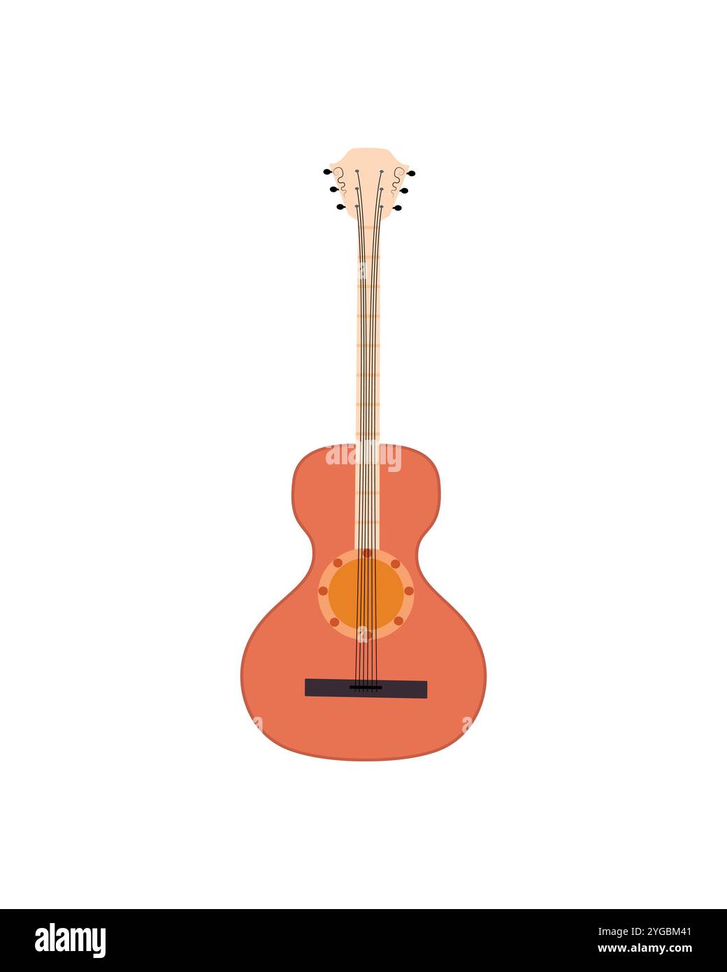 Une guitare classique avec des cordes en nylon , guitare espagnole. Instrument de musique dans le style plat isolent sur blanc Illustration de Vecteur