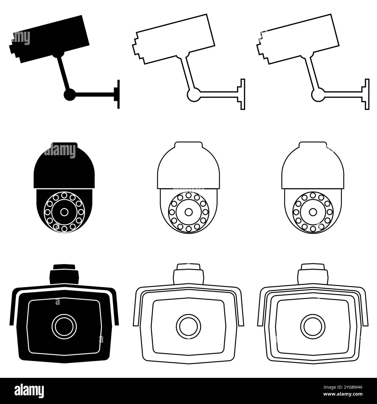 Caméra vidéo de sécurité définie en trois modèles isolés sur un fond blanc Illustration de Vecteur