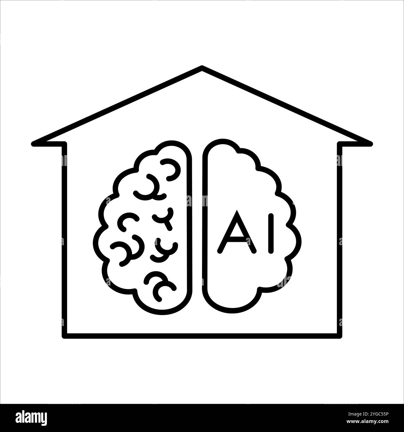Une icône de maison IA simple et plate conçue pour la décoration intérieure, avec des lignes épurées et une esthétique minimaliste qui complète divers styles d'intérieur Illustration de Vecteur