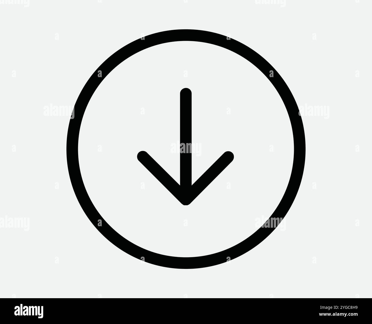 Bouton flèche vers le bas Télécharger cercle rond pointeur vers le bas pointant ci-dessous sous Sud sous l'icône de visée signe forme ligne contour noir blanc vecteur Illustration de Vecteur