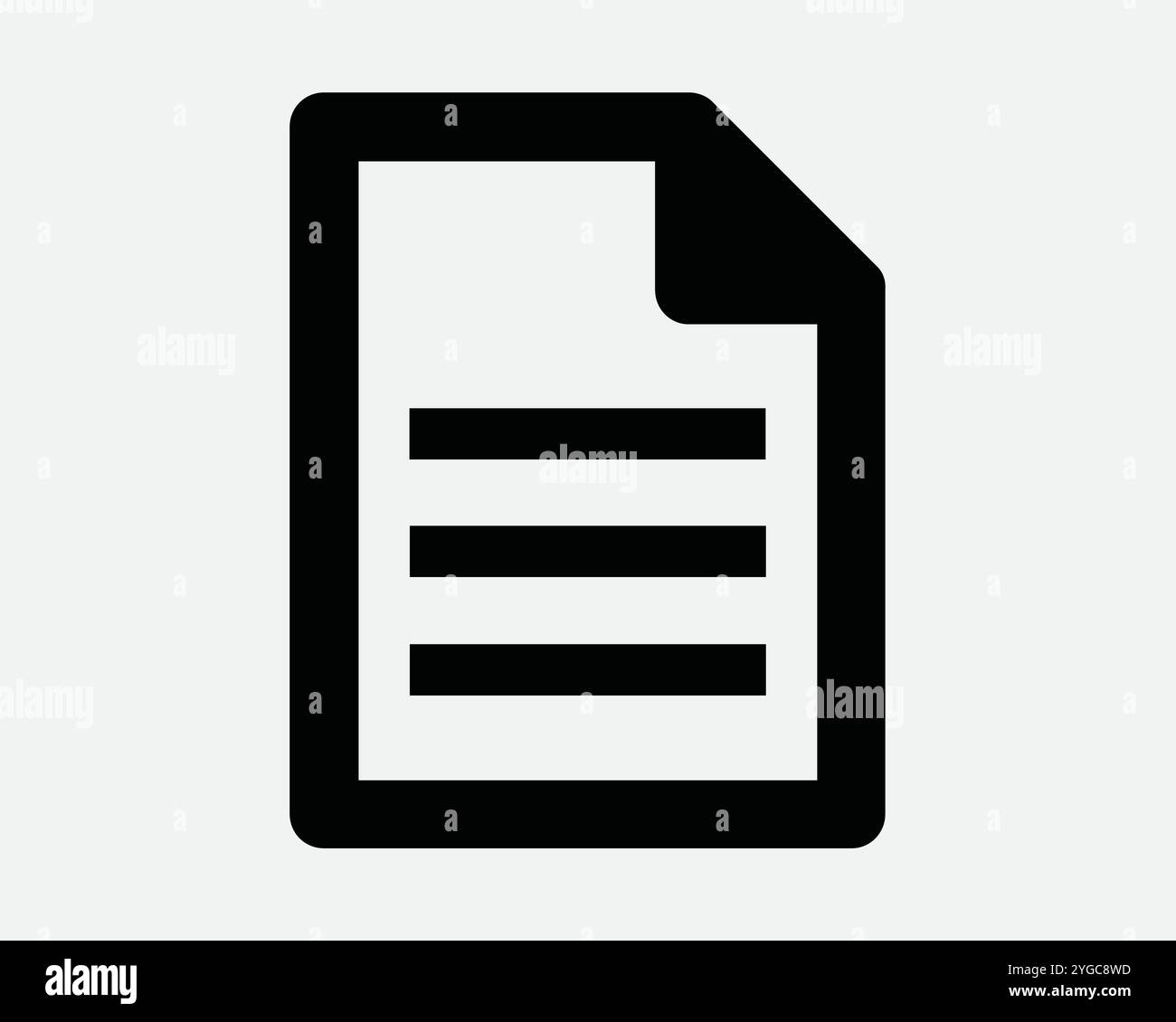Document File Paper Doc Word Fold List Form Archive Report Note Contract Folder Web App icône message Sign Shape Line Outline Noir Blanc Vecto Illustration de Vecteur